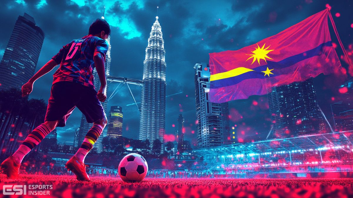 Cover photo for online betting in Malaysia showing a footballer in a sports stadium